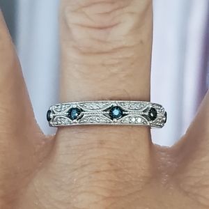 Blue and white diamond ring